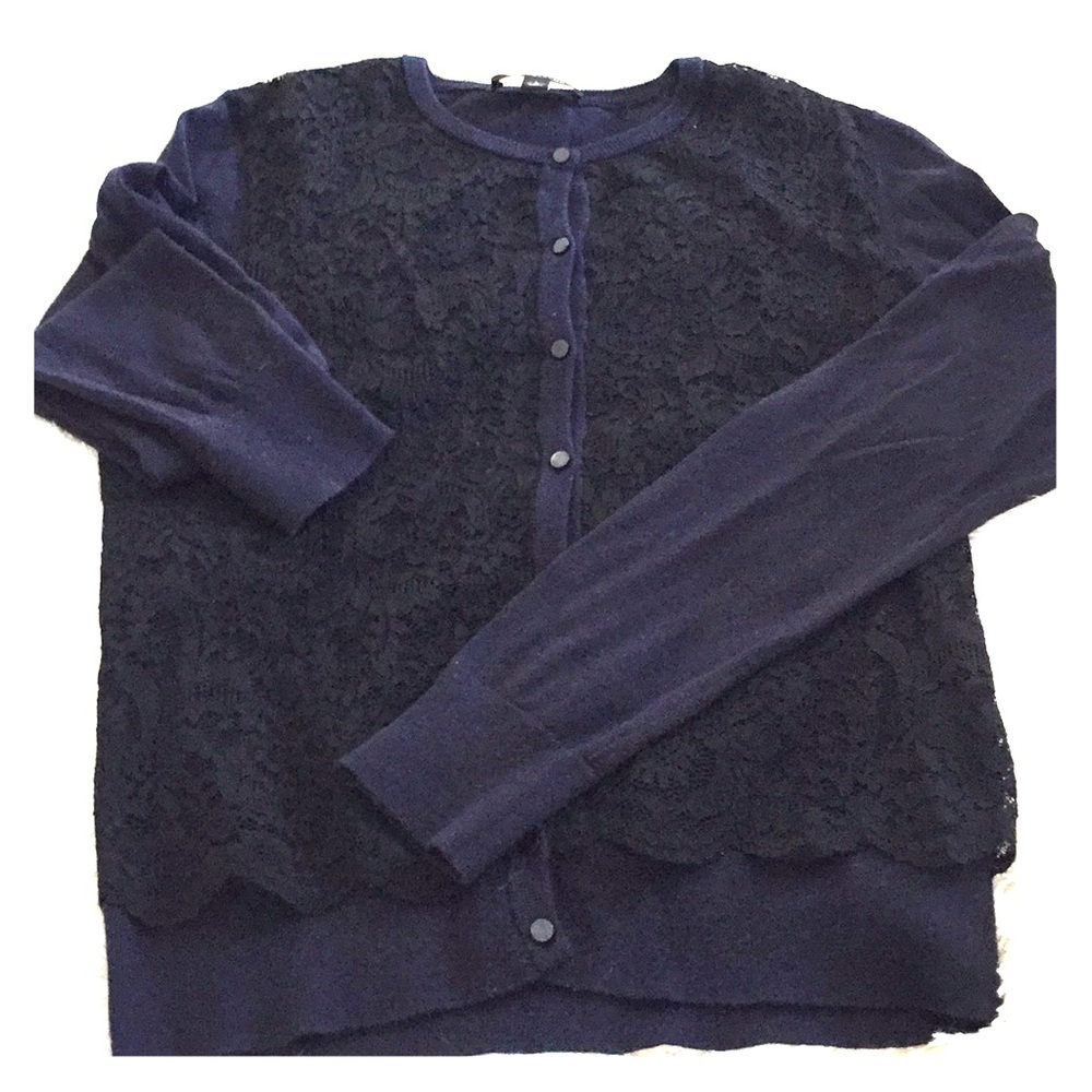 Ann Taylor navy with black lace cardigan